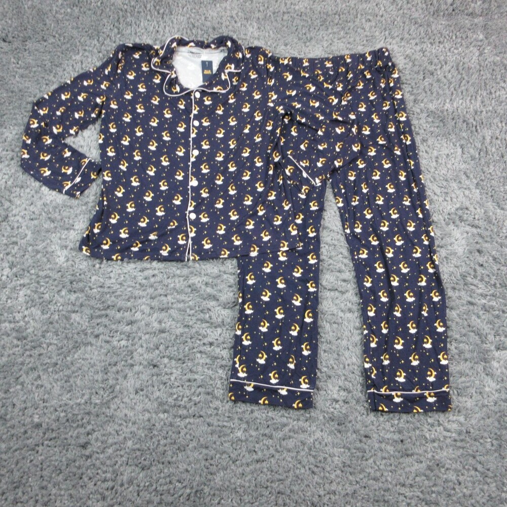 Noor Nights Pajama Set Womens Medium Blue Moon Star Print Bamboo Soft NWT